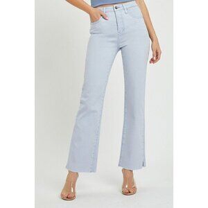 Risen Tyla High Rise Raw Hem Straight Leg Jeans in Ice Blue